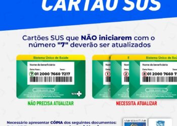 Cartão do SUS não iniciados com o número 7 deverão ser atualizados