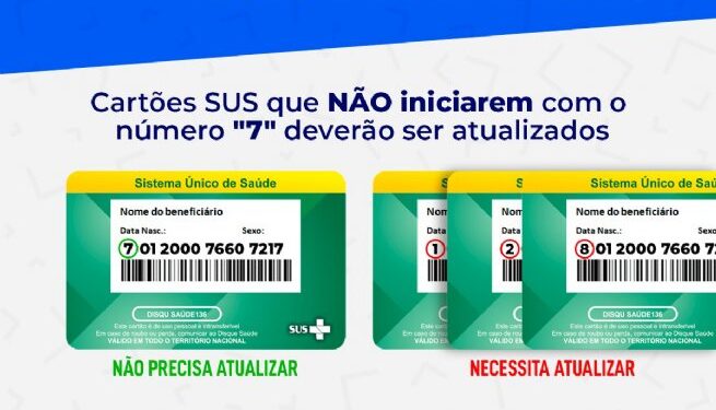 Cartão do SUS não iniciados com o número 7 deverão ser atualizados