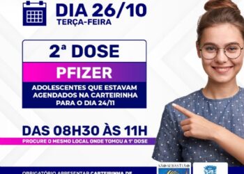 Adolescentes com segunda dose agendada para 24/11 terão vacinação antecipada para esta terça-feira (26)