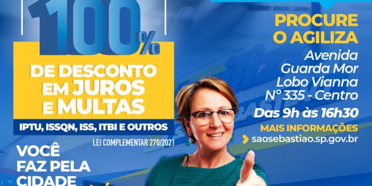 Anistia fiscal oferece descontos de 50% a 100% sobre juros e multa de taxas municipais não quitadas de São Sebastião