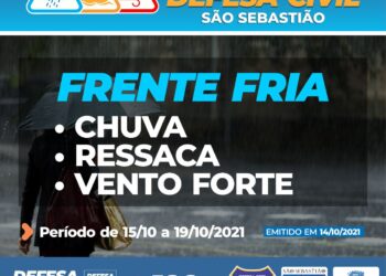 Defesa Civil de São Sebastião alerta para chegada de frente fria com chuva, vento forte e ressaca marítima