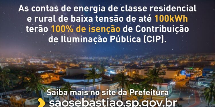 Prefeitura de São Sebastião determina isenção de taxa de iluminação a munícipes que consomem até 100kWh por mês