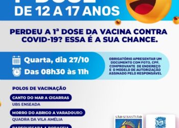 Nesta quarta-feira (27) haverá repescagem de primeira dose para adolescentes de 12 a 17 anos