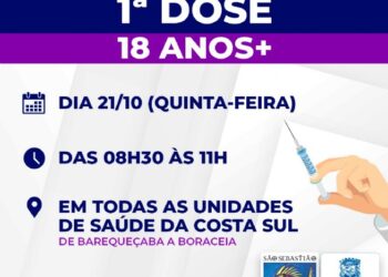 São Sebastião faz repescagem de primeira dose contra Covid-19 para pessoas com 18 anos ou mais