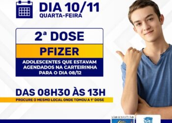 Adolescentes com segunda dose agendada para 8 de dezembro terão vacinação antecipada para esta quarta-feira (10)