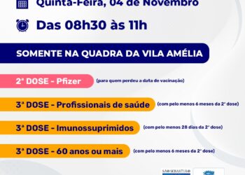 Nesta quinta-feira (4) São Sebastião aplica segunda dose de Pfizer e terceira dose para grupos específicos