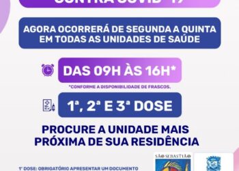 Vacina contra a Covid-19 passa a ser aplicada de segunda a quinta-feira nas Unidades de Saúde da Família