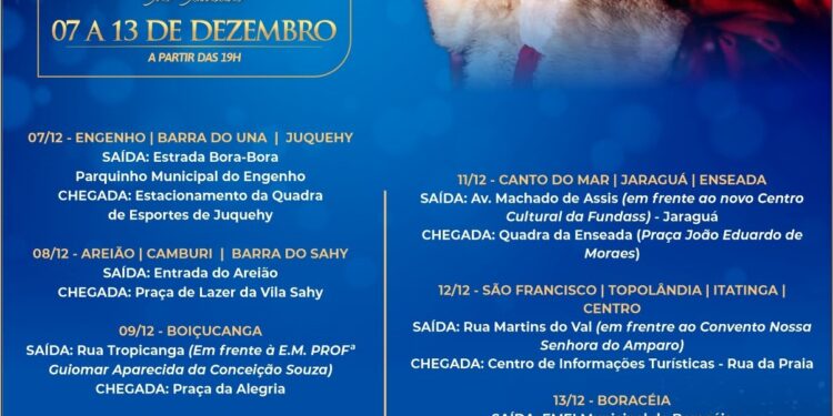 Chegada do Papai Noel leva clima natalino aos bairros de São Sebastião