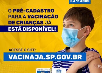 Prefeitura solicita a pais e responsáveis de crianças entre 5 e 11 anos que realizem o pré-cadastro no site Vacina Já
