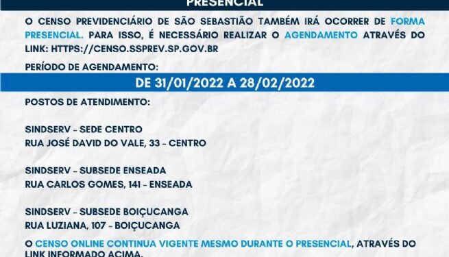 Censo Previdenciário de São Sebastião é prorrogado até o dia 28 de fevereiro