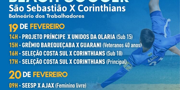 São Sebastião e Corinthians se enfrentam em desafios de beach soccer no próximo fim de semana