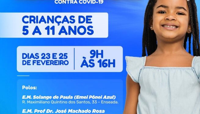 Prefeitura realiza “Semana E” de vacinação infantil contra a Covid-19 nesta quarta (23) e sexta-feira (25)