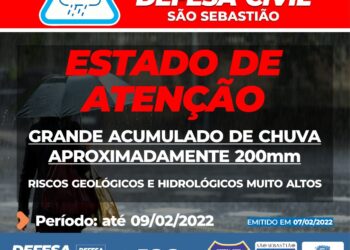 Defesa Civil de São Sebastião alerta para grande acumulado de chuva nos próximos dias
