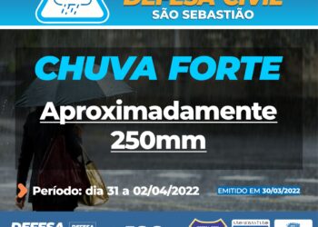 Defesa Civil de São Sebastião alerta para previsão de frente fria e fortes chuvas nos próximos dias