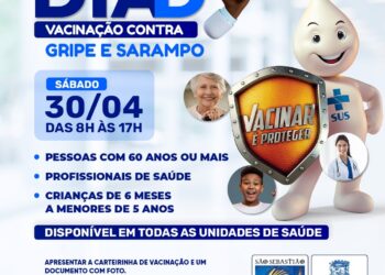 Amanhã (30) será o Dia D de vacinação contra gripe e sarampo, das 8 às 17h, nas Unidades de Saúde da Família (USFs)