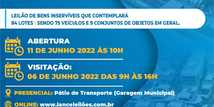 Prefeitura realizará leilão da frota municipal no dia 11 de junho