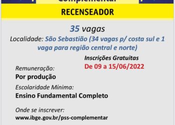 Inscrições para 35 vagas de trabalho no Censo 2022 em São Sebastião encerram-se nesta quinta-feira (15)