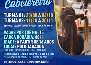 Prefeitura abre inscrições para o curso profissionalizante gratuito de ‘Auxiliar de Cabelereiro’