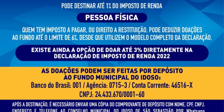 Sebastianenses podem contribuir para o Fundo Municipal do Idoso através do imposto de renda