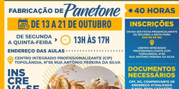 Prefeitura abre inscrições para cursos profissionalizantes gratuitos de ‘Fabricação de Panetone’ e ‘Produtos de Confeitaria’