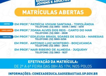 São Sebastião abre matrículas para Educação de Jovens e Adultos