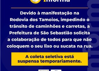 Prefeitura pede colaboração da população à interrupção do transbordo do lixo devido a manifestação na Rodovia dos Tamoios