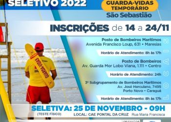 Prefeitura de São Sebastião prossegue com processo seletivo para contratação de guarda-vidas temporários até 24 de novembro