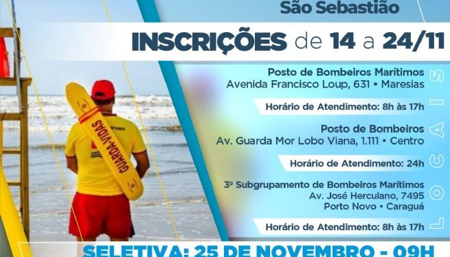 Prefeitura de São Sebastião prossegue com processo seletivo para contratação de guarda-vidas temporários até 24 de novembro