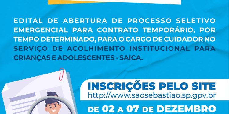 Prefeitura abre inscrições para processo seletivo no Serviço de Acolhimento Institucional para Crianças e Adolescentes