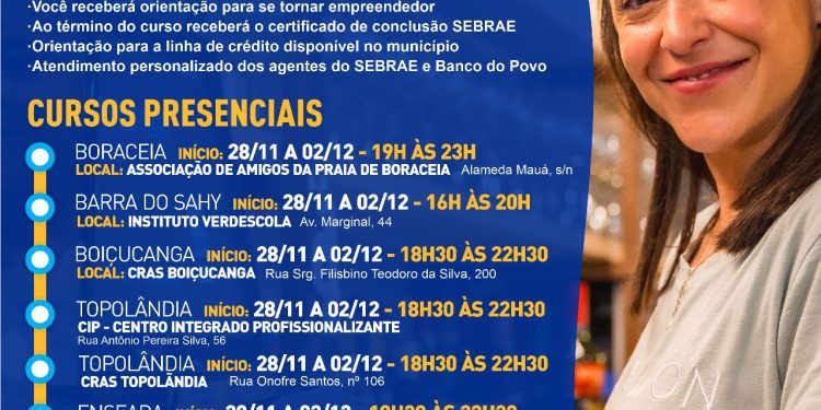 Prefeitura divulga agenda de cursos presenciais gratuitos para os meses de novembro e dezembro