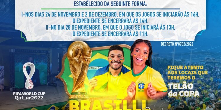 Repartições públicas municipais terão horário de funcionamento diferenciado em dias de jogos do Brasil na Copa do Mundo