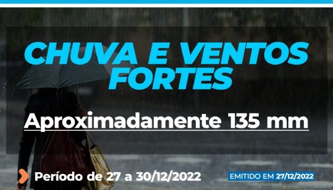 Prefeitura alerta para chuvas intensas acompanhadas por descargas elétricas, vento forte e granizo entre terça (27) e sexta-feira (30)