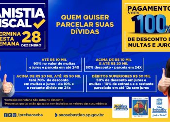 Prefeitura encerra a campanha de Anistia Fiscal ao meio dia desta quarta-feira (28)   