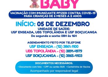 São Sebastião iniciará a vacinação contra Covid-19 para crianças de 6 meses a 2 anos de idade na próxima segunda-feira (5)