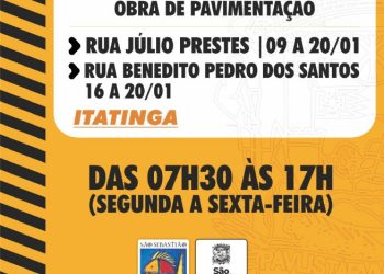 Prefeitura informa interdições das ruas Júlio Prestes e Benedito Pedro dos Santos, no Itatinga