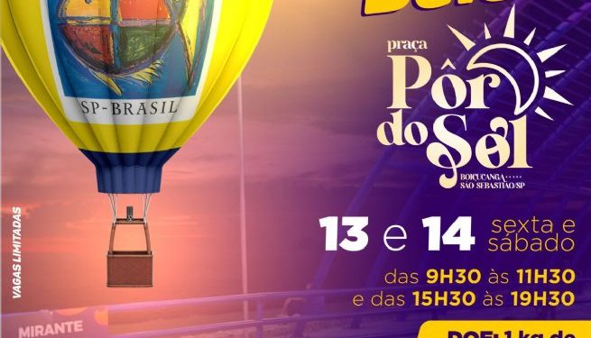 Prefeitura promove voos cativos de balão na Praça Pôr-do-Sol, em Boiçucanga