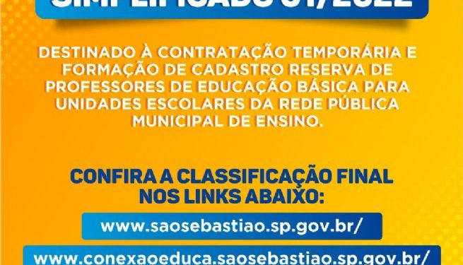 Prefeitura de São Sebastião divulga resultado do processo seletivo de professores