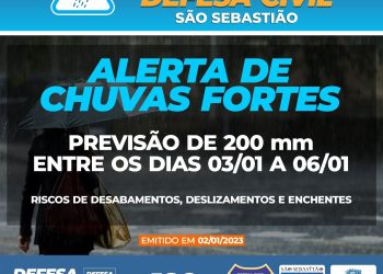 Prefeitura de São Sebastião alerta para chuvas intensas e ventos fortes entre terça (3) e sexta-feira (6)