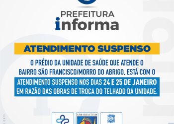 Atendimentos nas USFs Morro do Abrigo e São Francisco estão suspensos nesta terça (24) e quarta-feira (25) devido à reforma do prédio