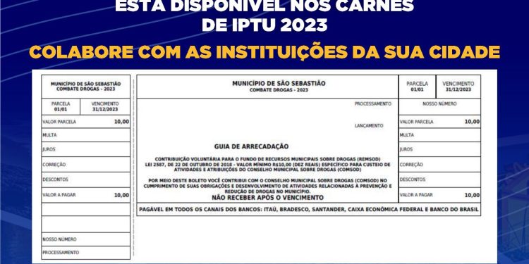 IPTU: munícipes têm opção de contribuir voluntariamente em ações de combate às drogas e apoio ao Corpo de Bombeiros