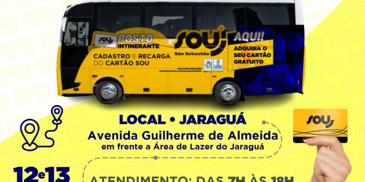 Posto itinerante para emissão e recarga do cartão SOU estará nesta quinta (12) e sexta-feira (13) no Jaraguá, Costa Norte