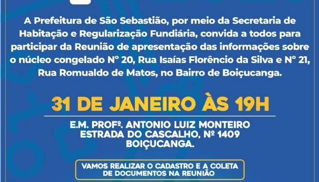 Prefeitura realiza reunião sobre regularização fundiária com moradores dos núcleos Romualdo de Matos e Isaías Florêncio da Silva, em Boiçucanga