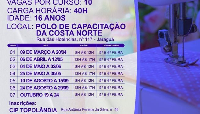Prefeitura abre inscrições para cursos profissionalizantes gratuitos do programa ‘Costuração’