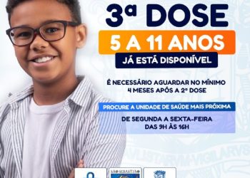 Prefeitura aplica 3.ª dose contra a Covid-19 em crianças de 5 a 11 anos