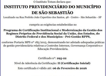 São Sebastiao Prev conquista o certificado Pro Gestão Nivel ll