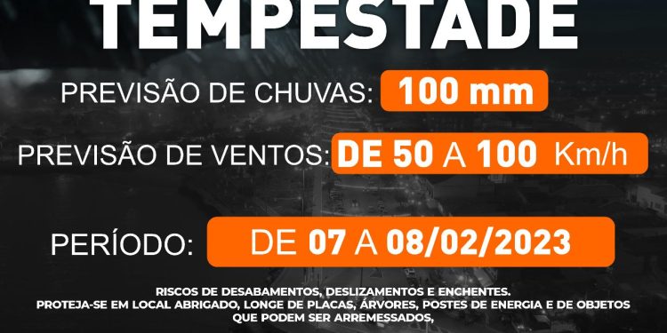 Prefeitura de São Sebastião alerta para acumulados de chuvas e ventos fortes entre hoje (7) e amanhã (8)