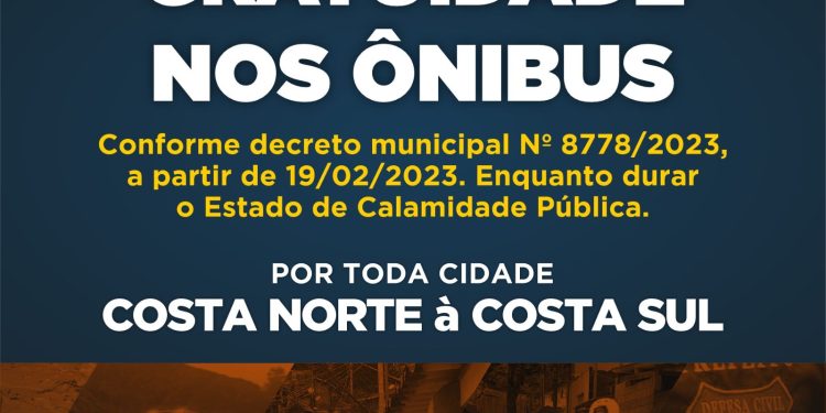 Prefeitura decreta horários de ônibus com gratuidade em função da Calamidade Pública