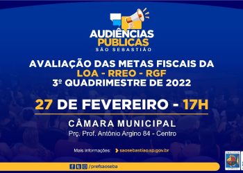 Prefeitura realizará audiência pública sobre metas fiscais do 3º Quadrimestre de 2022 no dia 27 de fevereiro