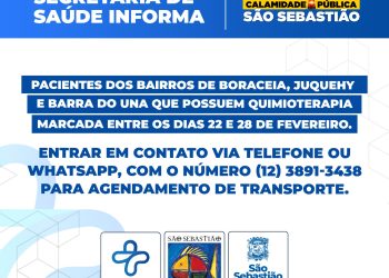 Pacientes de Boraceia, Juquehy e Barra do Una devem agendar transporte para quimioterapia 
