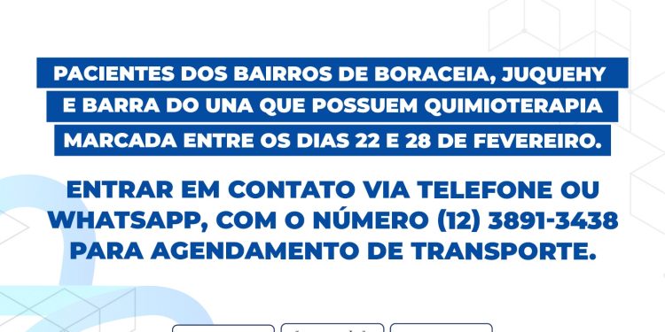 Pacientes de Boraceia, Juquehy e Barra do Una devem agendar transporte para quimioterapia 